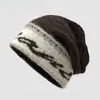 Gorro de Punto Holgado Jacquard Diseño Retro Americano Estilo Perezoso de Invierno Cálido para Cabeza Grande Protección para los Oídos Gorro Cálido para el Frío