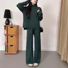 Estilo Preguiçoso Europeu e Americano Redutor de Idade Emagrecimento Visual Conjunto de Tricô Feminino Outono e Inverno Suéter de Gola Alta Meia Calça Wide Leg Moda Conjunto de Duas Peças