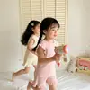 Conjunto de Verão de Comércio Exterior para Meninas, Blusa Regata com Borda Franzida, Novo Estilo 2026, Conjunto de Duas Peças Elegante de Cor Sólida com Regata e Shorts, Conjunto de Verão de Duas Peças