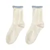 Calcetines de Lana con Borde Enrollado de Color Contrastante para Mujer, Calcetines de Media Pantorrilla para Otoño e Invierno, Calcetines Largos de Estilo Coreano de Moda, Calcetines Gruesos y Cálidos de Invierno Holgados