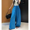 Calça Casual Azul de Cintura Alta Respirável 2026 Novo Verão Fina Reta de Perna Larga Solta Estilo Preguiçoso Calça de Ar Condicionado