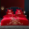 Textil Hogar Boda Juego de Cuatro Piezas Funda de Edredón Bordada para Boda Habitación de Boda Roja Cama de Boda Juego Festivo Chinoiserie