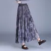 Falda plisada de tul con estampado tie-dye de estilo vintage, elegante falda de cintura alta que estiliza, línea A, de largo completo
