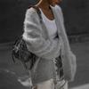 Cardigan de Imitação de Visom Outono/Inverno Transfronteiriço 2025 Estilo Preguiçoso Feminino Tricô Solto Roupa Exterior Feminina Tricô Macio de Manga Longa Tendência
