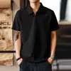Camisa Polo de Manga Corta con Cremallera para Hombre, Nuevo Estilo Retro Japonés de Color Sólido para Verano 2026, Manga de Tres Cuartos, Versátil y Moderno