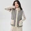 Chaleco de punto sin mangas de algodón cachemir para mujer, una prenda versátil para superponer en otoño e invierno, con corte holgado, cuello alto y que proporciona calor como chaqueta o prenda exterior