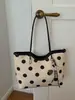 Bolsa Versátil de Linho com Bolinhas Estilo Light Luxury para Mulheres 2026 Nova Bolsa Tote Coreana de Nicho Casual de Alta Capacidade