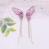 Brincos de borboleta tridimensionais de moda estilo europeu e americano transfronteiriços brincos de borboleta simples de desejo longos com franja de diamantes completos para mulheres