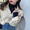 Camiseta Básica de Gola Alta com Bainha de Cogumelo para Mulheres, Gaze Outono e Inverno Nova Camiseta de Veludo de Manga Comprida com Top e Camiseta Pequena Chic