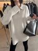 Moda Europea de Otoño e Invierno Casual Color Sólido Solapa con Cremallera Suelto Suave Suéter de Punto Top con Chaqueta