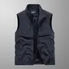 Colete de Trabalho ao Ar Livre Masculino Primavera e Outono Casual com Múltiplos Bolsos com Aba Colete Roupas de Pesca Colete Colete Esportivo Jaqueta Tendência