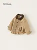 Youbao Huzhou Zhili Roupa Infantil 2026 Primavera e Outono Casaco para Meninas com Gola Reversível e Cor Contrastante com Barra Franzida Top Infantil