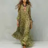 Vestido Longo de Chiffon com Estampa de Leopardo Boêmia 2026 Decote em V Profundo Fluido Bainha Larga Vestido Longo para Férias na Praia 10740
