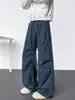 Calça casual da moda, calça longa de perna larga, calça de trabalho CL estilosa e legal estilo americano para homens, outono, plissada, cintura média
