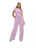Traje Casual de Dos Piezas para Mujer Exportación Europea y Americana 2025 Amazon Tops de Manga Corta Pantalones de Pierna Ancha de Cintura Alta Ropa Deportiva