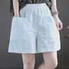 Pantalones Cortos de Algodón de Alta Calidad Pierna Ancha para Mujer Nuevos Tallas Grandes Cintura Alta Aspecto Delgado Verano Casual Sueltos Combinan con Todo Monos de Cinco Puntos