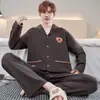 Conjunto de Pijama de Algodón Puro para Otoño e Invierno Primavera y Otoño Cuello de Solapa Manga Larga Pantalón Largo Corte Holgado Tallas Grandes Conjunto Cómodo para Estar en Casa