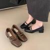 Zapatos de Tacón Alto Estilo Nuevo 2026, Zapatos de Boca Baja Individuales para Mujer, Estilo Francés Nuevo para Primavera y Otoño, Estilo Elegante de Noche, Tacón Grueso, Zapatos Mary Jane de Cuero