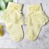 Meias de renda para meninas Primavera e Outono Meias infantis de algodão real cor sólida meias de princesa de renda meias de bebê meninas atacado