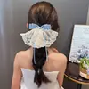 2026 Acessórios de Cabelo Infantis Xadrez Azul e Branco Presilhas de Cabelo com Laço de Renda Estilo Princesa Fitas Fluidas Presilhas para a Parte de Trás da Cabeça Modernos