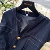 Top Retro Francés con Cuello en V Hebilla Metálica Costura en la Cintura Vestido Elegante sin Mangas Falda Larga de Mezclilla Elegante y Ajustada para Mujer Verano