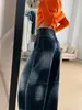 Calça jeans americana retrô de cintura alta, solta, perna larga, para mulheres baixinhas, azul-acinzentada, com caimento fluido, estilo despojado, emagrecimento