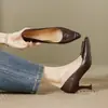 Saltos Agulha Marrons Retrô para Mulheres, Novo Estilo Primavera e Outono, Versátil Profissional, Confortável, Bico Fino, Elegantes e Estilosos