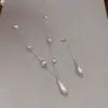 Pendientes Colgantes de Moda Estilo Francés Nuevo Plateados en Cobre Cepillado con Forma de Gota de Agua Collar Minimalista de Nicho Versátil para Mujer