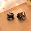 Pendientes Cuadrados de Circonita Negros de Estilo Moderno y Genial, Pendientes de Lujo Ligero y de Gama Alta Estilo Coreano, Pendientes Exquisitos de Moda y Personalizados