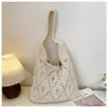 Bolsa de Crochê Vazada Estilosa Tecida de Ombro Único Casual para Férias Moda Feminina