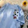 Camiseta de Manga Corta Estampada de Dibujos Animados de Algodón Puro para Hombre, Marca Juvenil de Verano Moderna, Manga Media, Estilo Americano Moderno, Top Holgado Versátil
