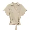 Comos Camisa Polo Minimalista Relajada de Cuello en V 2026 Verano Cintura de Corbata Manga Corta 258636
