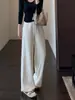 Calça casual longa de lã acetinada de peso pesado, cintura alta, modelagem que emagrece, perna reta e larga para mulheres, novo estilo outono/inverno