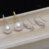 Aretes de gancho para oreja de zapato de tacón alto de plata S925, aretes de cuchara grande, gancho para oreja, perla incrustada de 14-15, accesorios DIY, soporte vacío JG5187