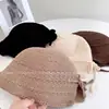 Sombrero de Pescador Estilo Japonés Ligero de Oxígeno Estilo Vacaciones para Mujer, Sombrero de Punto con Protección Solar de Verano con Lazo de Cola de Golondrina, Sombrero de Sol Moderno