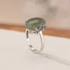 Anel Yilu de Prata S990 Prata Pura com Jade Hetian Jade Verde Anel Vintage Desgastado Formato de Ovo de Fênix Estilo Nacional Feminino Ajustável