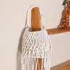 Bolso tejido con hilo de algodón y borla larga de cuentas de madera, fresco y sencillo, nuevo bolso de mano de moda con diseño calado, bolso de paja, bolso de playa estilo vacacional