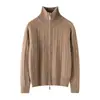 Cárdigan 100% cachemir puro, nueva camiseta básica de otoño e invierno para mujer con cuello semi-alto, estilo elegante, corte ajustado, chaqueta con cremallera