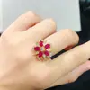 Anillo de Rubí Natural para Mujer, Venta Caliente Transfronteriza Europea y Americana, Banquete Casual, Anillo de Flor de Lujo Noble, Nicho Ins