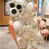 Funda Transparente Anticaída Flor de Diamante Dorado Adecuada para Serie Iphone15/16/17 Promax/14 Funda Protectora para Teléfono Móvil
