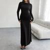 Ropa Europea y Americana de Amazon Otoño e Invierno 2024 Transfronteriza Vestido Elegante de Color Puro con Cuello de Una Línea que Cubre la Cadera