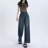Jeans Americano Retro de Perna Larga para Mulheres Verão 2025 Novo Petite Cropped Cintura Alta Solto Reta Calças