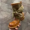 Otoño/Invierno 2026 Estilo Coreano Nuevas Botas Cortas de Caballero con Cordones y Lazo de Tendencia Suela Gruesa Botas Vaqueras Occidentales para Mujer