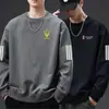 Moletom Masculino com Gola Redonda Estampado, Novo para Primavera/Outono, Caimento Solto, Pulôver Grosso de Manga Longa, Camisa Base Versátil e Fashion para Homens Modernos