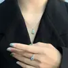 Conjunto de joias de pedras preciosas geométricas transfronteiriço, corrente de clavícula simples azul claro de alta qualidade, emagrecedor, moderno e versátil