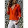 Camisa de Chifón para Mujer de Manga Larga con Botones y Escote en V Profundo Otoño e Invierno 2018