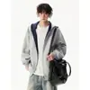 Chamarra con Capucha Casual de Peso Pesado para Hombre Estilo Nuevo Primavera Otoño Marca de Moda Holgada Versátil Bloque de Color Cardigan con Capucha para Pareja