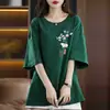 Camiseta de manga corta para mujer de comercio exterior transfronterizo, con excedente, corte holgado, talla grande, top que favorece la figura, elegante y versátil, adecuada para madres, con estampado