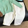 Ropa infantil estilo coreano, conjunto de punto para niños y niñas, top de manga larga de otoño, conjunto de dos piezas de camisa polo de color liso, elegante y moderno