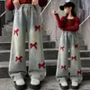 Jeans estilo coreano para primavera y otoño 2026, nuevos pantalones casuales coreanos holgados de pierna ancha, pantalones de moda y dulces con lazo